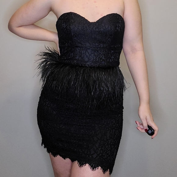 BEBE Dress with Ostrich Feathers - Picture 2 of 4